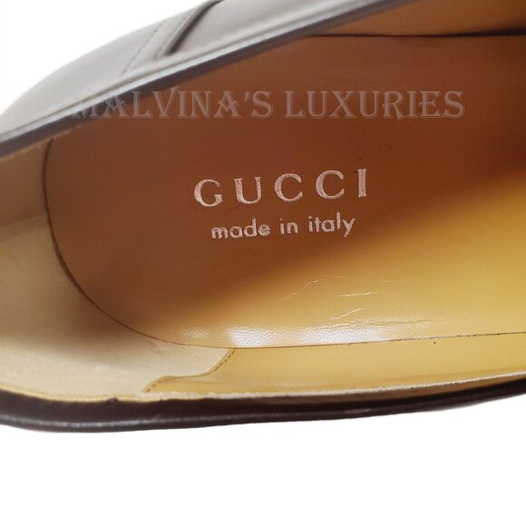 GUCCI SHOES MENS INTERLOCKING G LOGO PLAQUE BROWN LEATHER LOAFERS sz 12.5 / 13 U - Picture 12 of 15